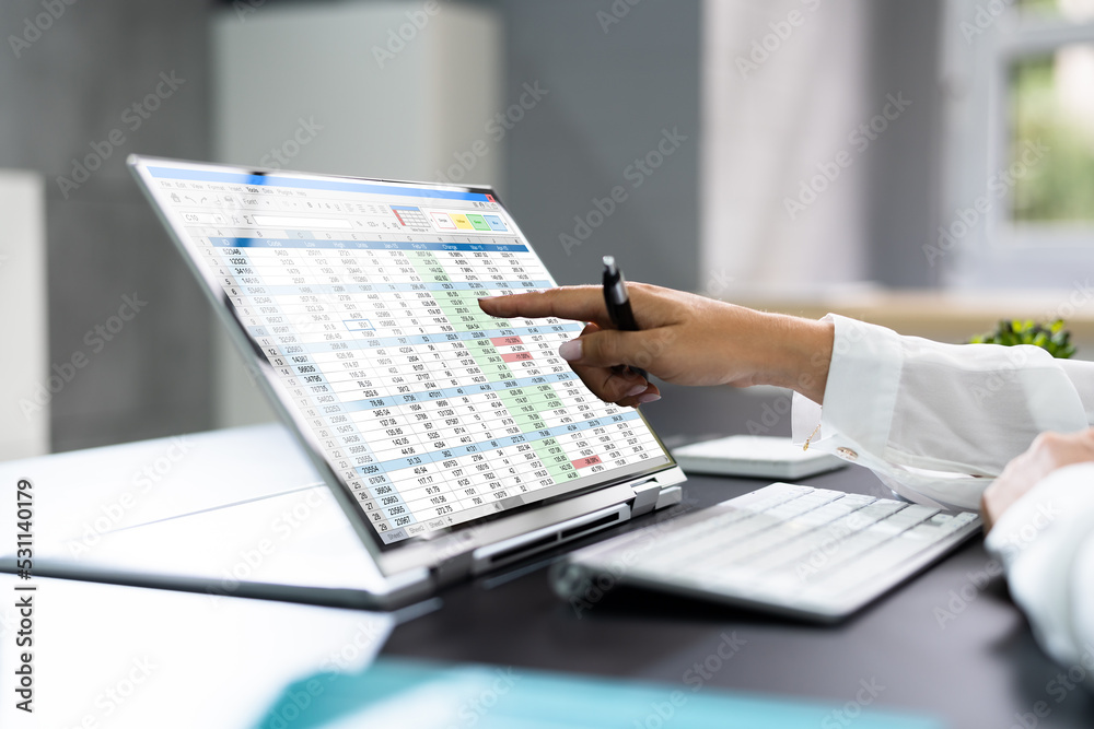 Poster analyst employee working with spreadsheet