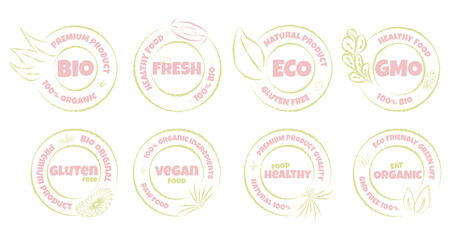 Eco, bio, organic and natural products sticker, label, badge and logo. Ecology icon. Logo template with green leaves for organic and eco friendly products.