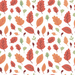 Vector fall leaves seamless pattern. Hand drawn different colors leaves pattern