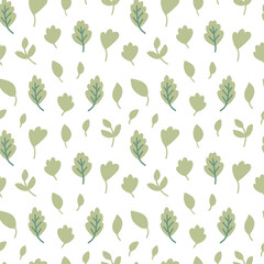 Vector fall leaves seamless pattern. Hand drawn green leaves pattern