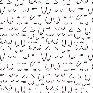 Different kinds of woman breast vector seamless pattern. Hand drawn women breast pattern