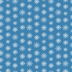 Cute snowflakes vector seamless pattern. Christmas snowflakes on blue background.