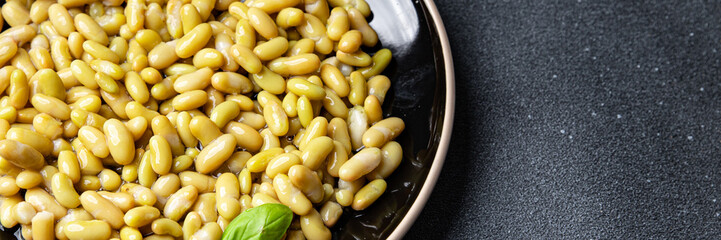 Canned thin white bean flageolet vegetables fresh dish healthy meal food snack diet on the table copy space food background