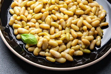 Canned thin white bean flageolet vegetables fresh dish healthy meal food snack diet on the table copy space food background