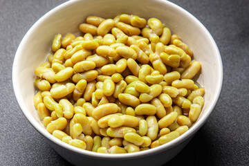 Canned thin white bean flageolet vegetables fresh dish healthy meal food snack diet on the table copy space food background