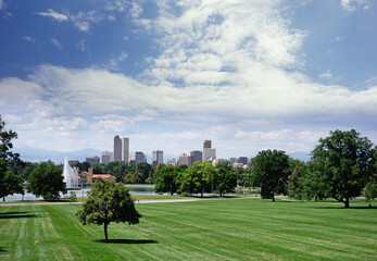 View of downtown Denver skyline from City Park