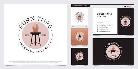 Minimalist furniture logo design inspiration for business property with business card template.