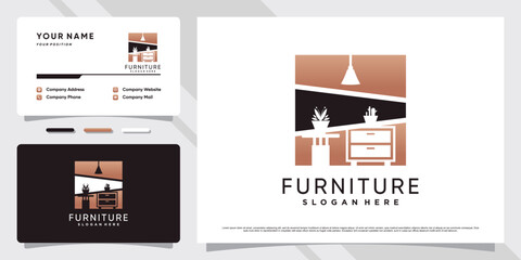 Minimalist furniture logo design inspiration for business property with business card template.