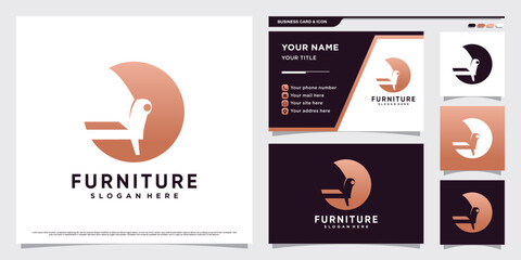 Furniture logo design illustration for interior property with business card template Premium Vector