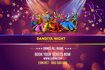 Vector design of Indian couple playing Garba in Dandiya Night Navratri Dussehra festival of India - 531142937