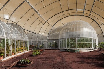 First Mars colony greenhouse after successful attempt to terraform mars. 3D illustration   © stockcrafter