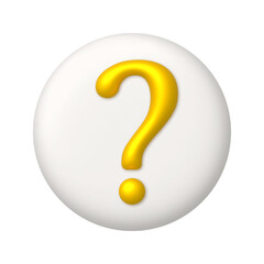 Golden question mark symbol on white button. question icon. 3d realistic design element.