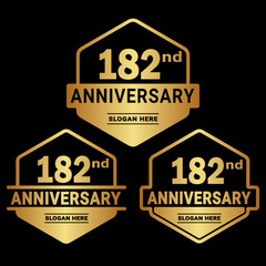 182 years anniversary celebration logotype. 182nd anniversary logo collection. Set of anniversary design template. Vector and illustration.