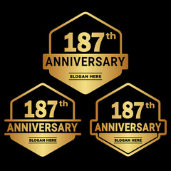 187 years anniversary celebration logotype. 187th anniversary logo collection. Set of anniversary design template. Vector and illustration.