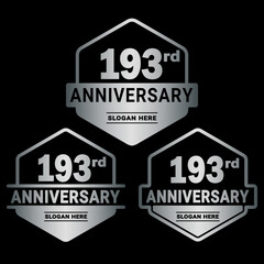 193 years anniversary celebration logotype. 193rd anniversary logo collection. Set of anniversary design template. Vector and illustration.