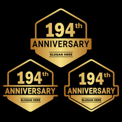 194 years anniversary celebration logotype. 194th anniversary logo collection. Set of anniversary design template. Vector and illustration.