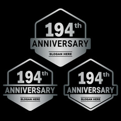 194 years anniversary celebration logotype. 194th anniversary logo collection. Set of anniversary design template. Vector and illustration.