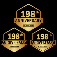 198 years anniversary celebration logotype. 198th anniversary logo collection. Set of anniversary design template. Vector and illustration.