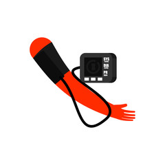 Cartoon character, Taking a blood pressure by a digital sphygmomanometer.