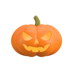 Pumpkin with scary face cut out in orange color, isolated. Jack o lantern, Halloween decoration. 3d rendering.