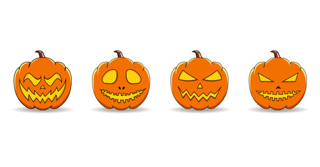 Set of Orange Halloween pumpkin with Scary smile for Happy Halloween Vector illustration