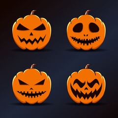 Set of Orange Halloween pumpkin with Scary smile for Happy Halloween Vector illustration