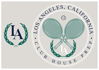 logo slogan graphic. los angeles california summer SS23 logo tennis crest sport, club house prep