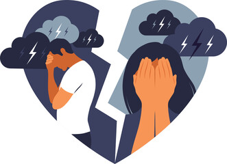 Concept of divorce, misunderstanding in family. Disagreement, relationship troubles. Man and woman in a quarrel. Conflicts between husband and wife.