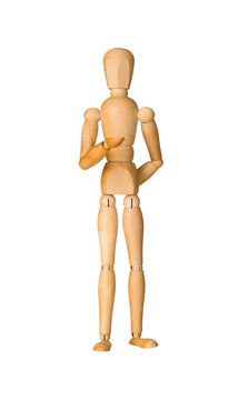Wooden mannequin talking and explaining pose
