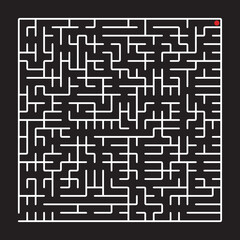 White vector maze isolated on black background. 