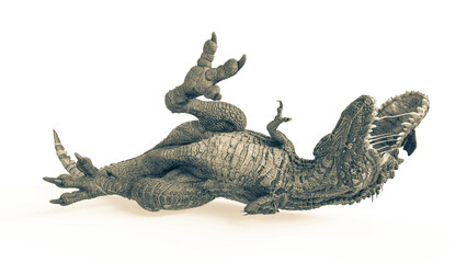 dinosaur monster is down on the flor on white background front view