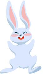 Cute rabbit in cartoon style jumps with joy and happiness. Funny character in isolated on transparent background. 
