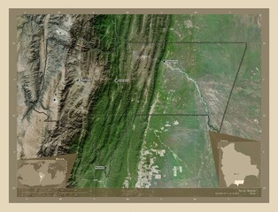 Tarija, Bolivia. High-res satellite. Labelled points of cities