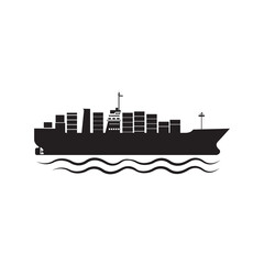Container loaded cargo ship icon | Black Vector illustration |