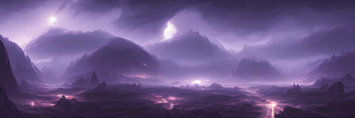 alien landscape, a panorama of a surface of another planet. Banner size