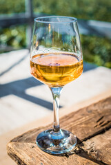 wine glass on the rustic table