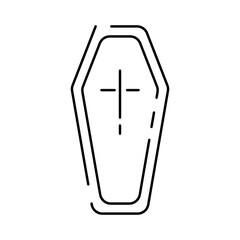 Black line Coffin with christian cross icon isolated on white background. Happy Halloween party. Trick or treat vector scary icon Illustration