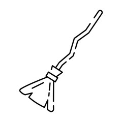 Broom icon line style. Broomstick of witch with stars for Halloween. Sign for tarot cards or game web design. Magic vector icon for website. Trick or treat and scary