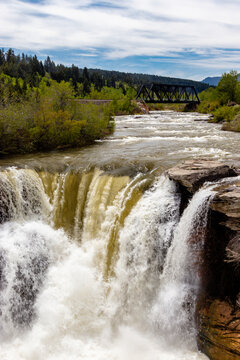 Thunder water over the falls in early spring. Lundbeck Falls PRA, Alberta, Canada