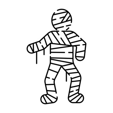 Vector line icon of mummy as symbol of Halloween. Outline sign. Modern minimalistic monochrome isolated image and editable stroke. Trick or treat and scary
