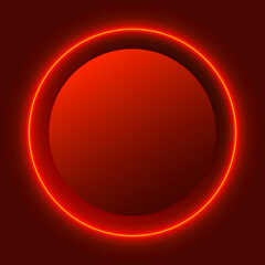 Red glowing circle, abstract dark background with round shapes, vector illustration.
