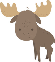 Little baby moose in cartoon style. Cute forest animal elk illustration. Good as print card sticker for kids accessories