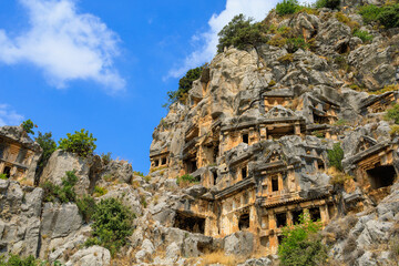 Lycian rock tombs of the necropolis in Demre, the ancient city of Myra, one of the main centers of...