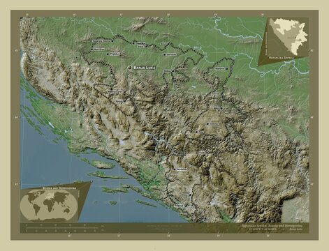 Repuplika Srpska, Bosnia and Herzegovina. Labelled points of cities