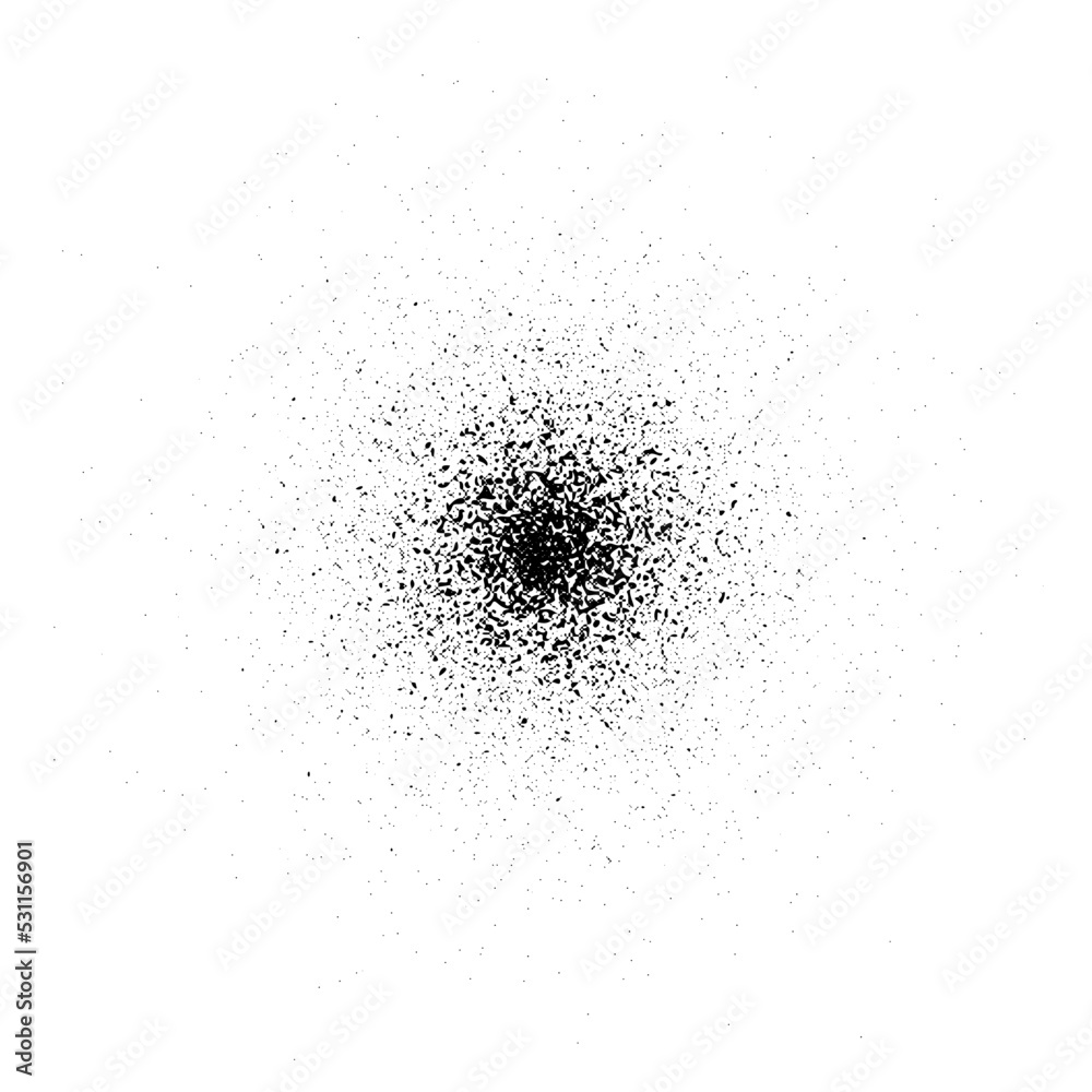 Poster Circle grain texture. Radial faded noise gradient. Round grunge shape. Speckles and particles textured background. Dotted print wallpaper. Vector