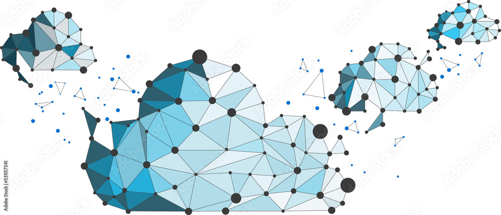 Aufkleber cloud polygon dot connected line : concept of cloud server, storage and data