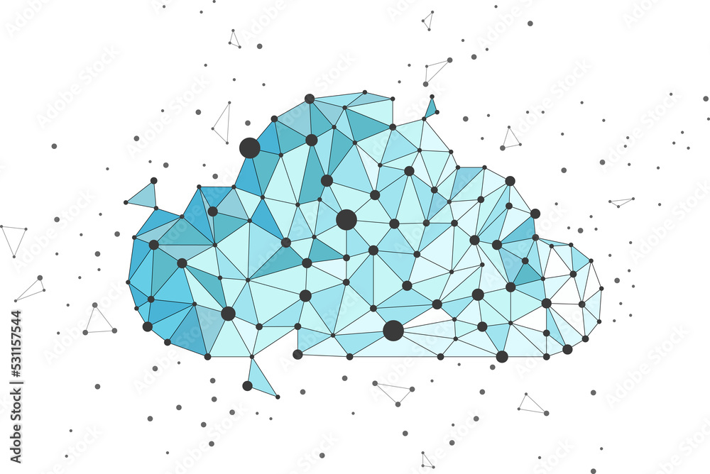 Aufkleber cloud polygon dot connected line : concept of cloud server, storage and data