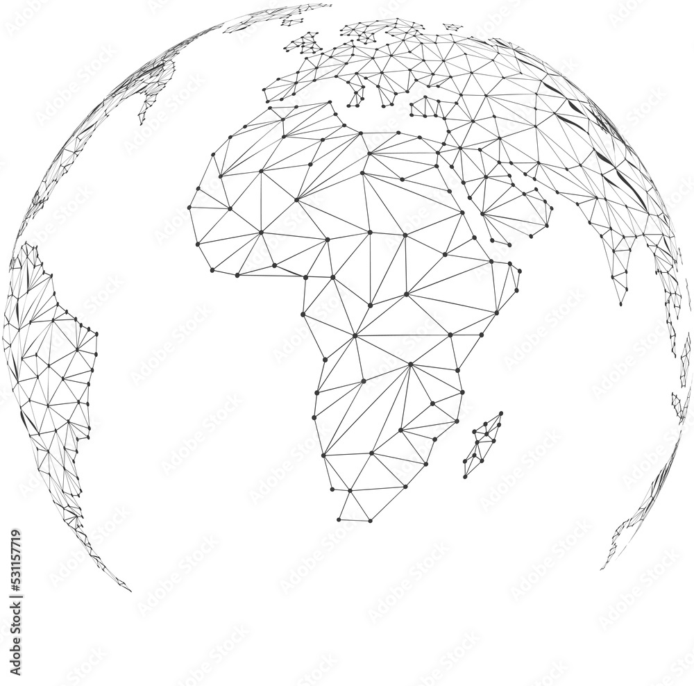 Poster Globe 3D World map wireframe dot connect line polygon : concept of Digital network