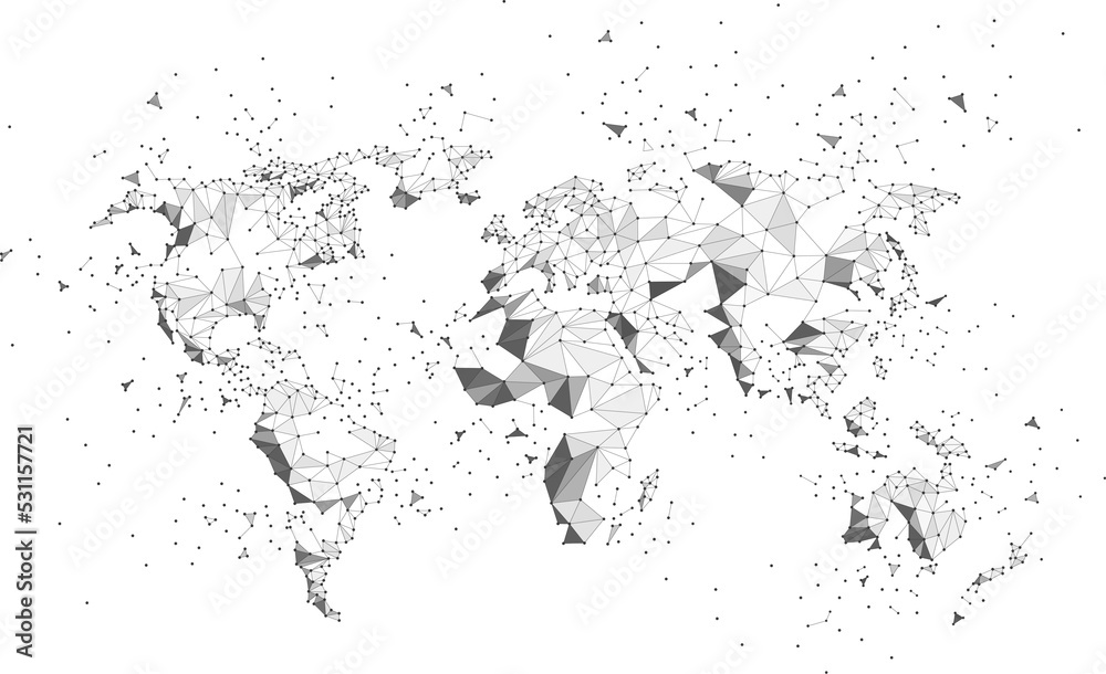 Aufkleber World map dot connection line polygon: concept of digital world, Data connection