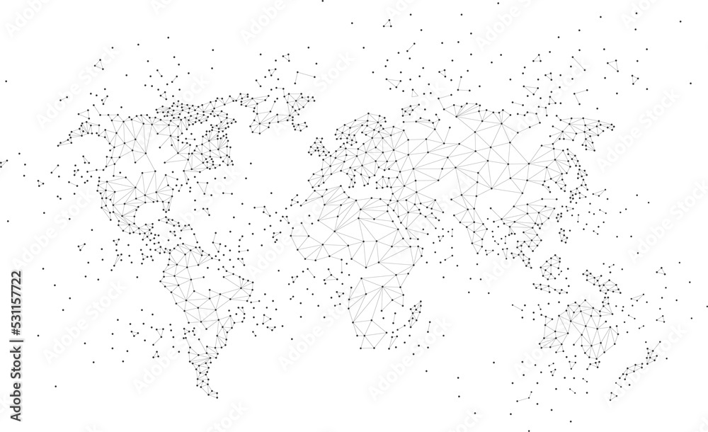 Aufkleber World map dot connection line polygon: concept of digital world, Data connection